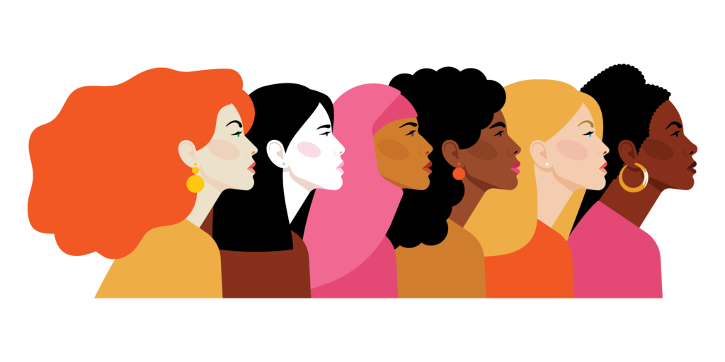 An image of 6 different women of different ethnicities. An image used for a linked site that provides resources for women's mental health. 