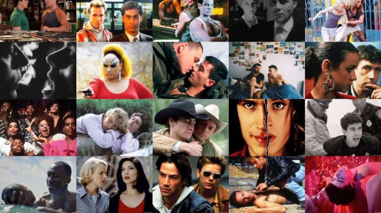 A collage of 20 different queer films throughout history.
