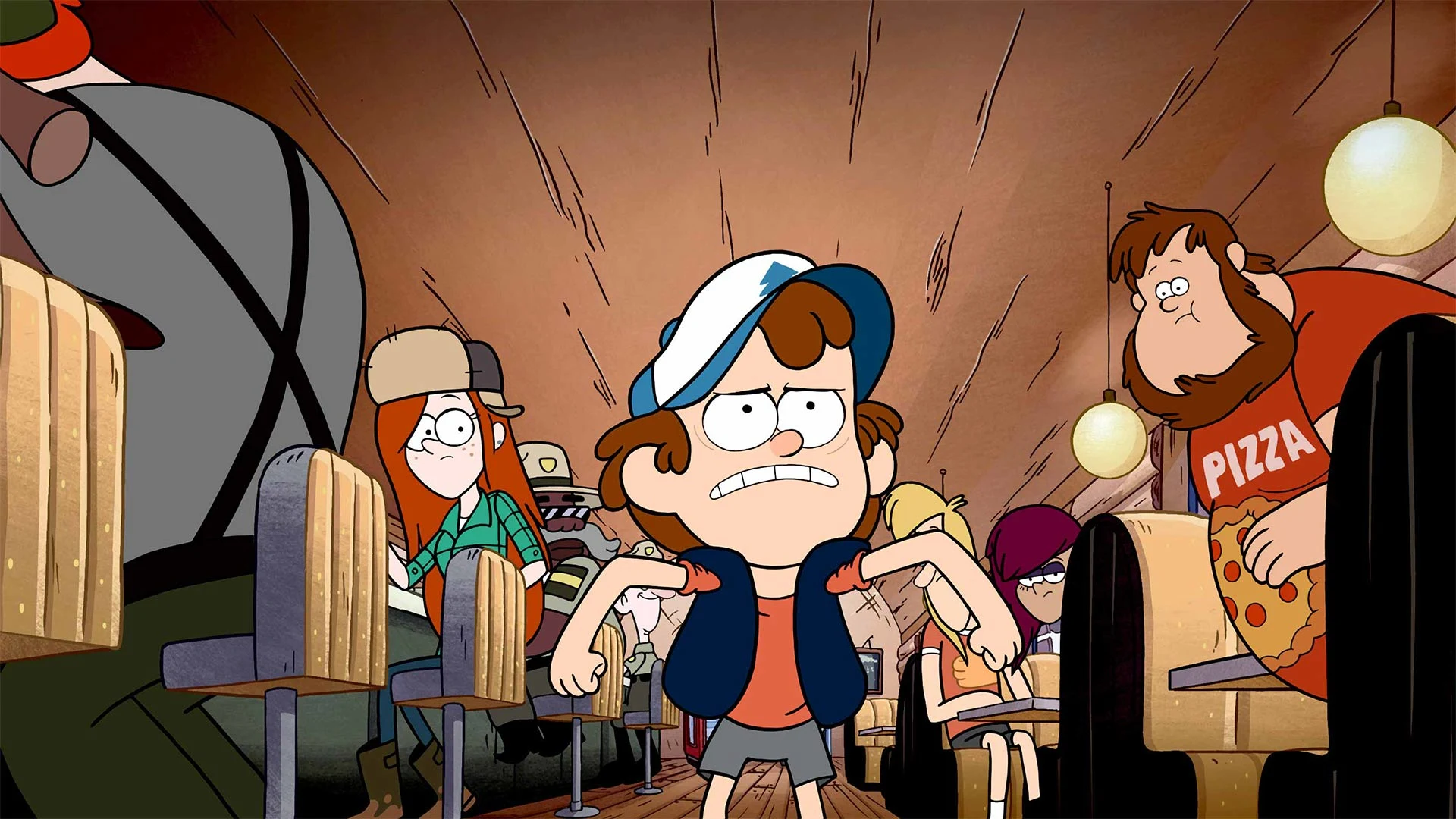 Dipper walking down an aisle of people. An attempt at proving his masculinity. 