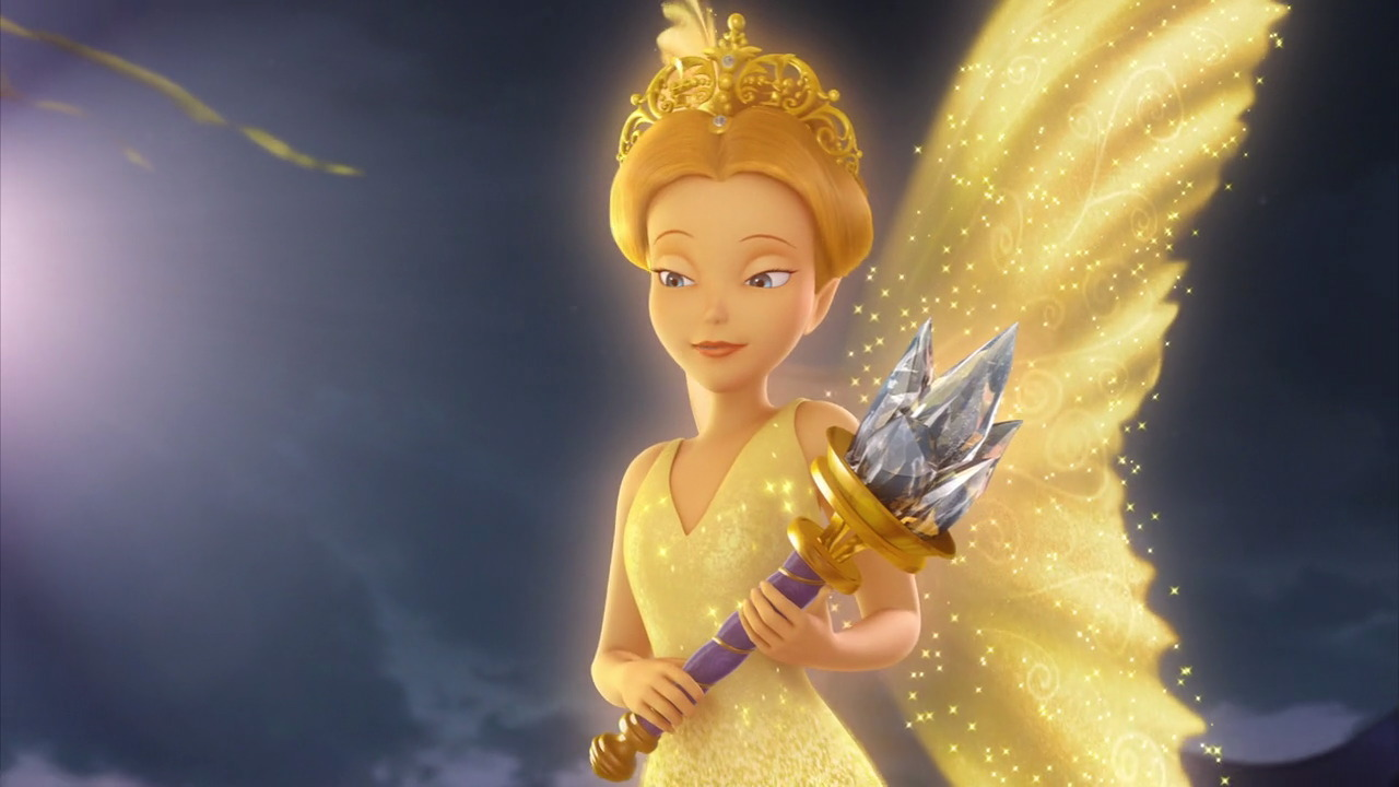 Queen Clarion holds a scepter. 