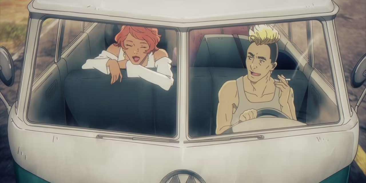Young Gus drives around a young Flora in Carole & Tuesday.