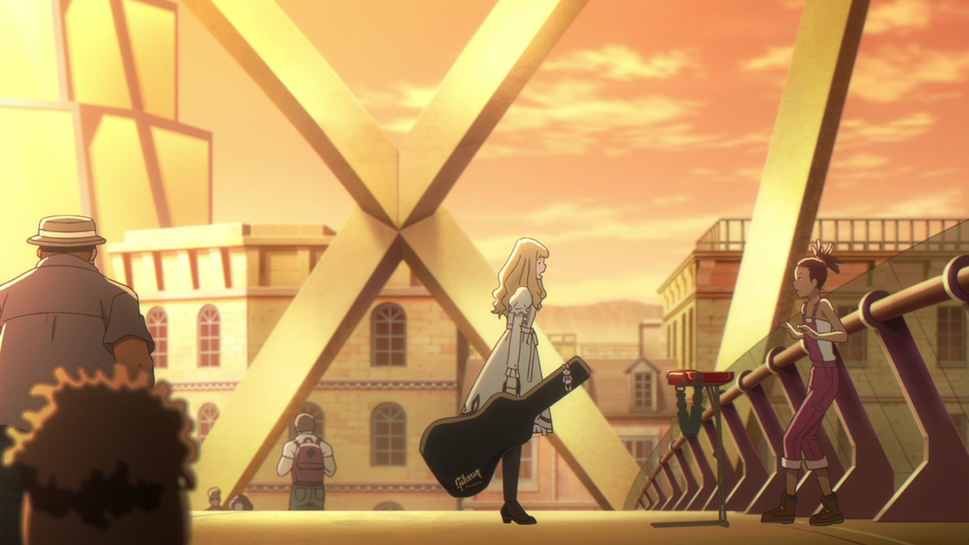 Carole and Tuesday meet for the first tame as Carole plays keyboard on a bridge. 