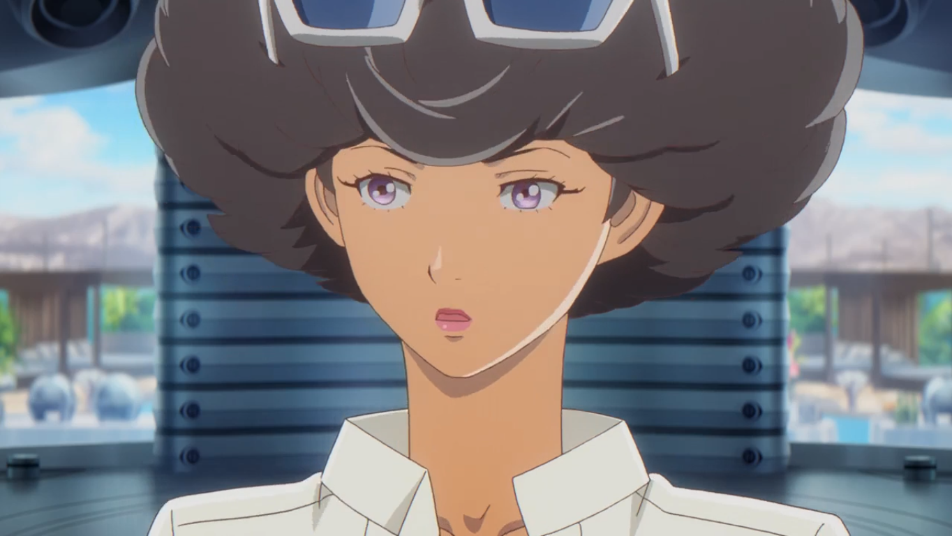 Angela from Carole & Tuesday looks to the side.