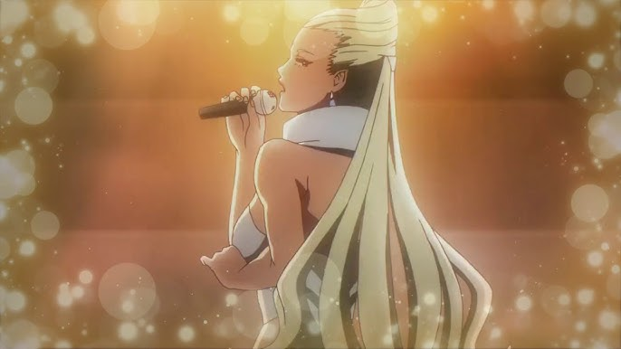 Crystal, a famous singer in Carole & Tuesday, performs at a festival.
