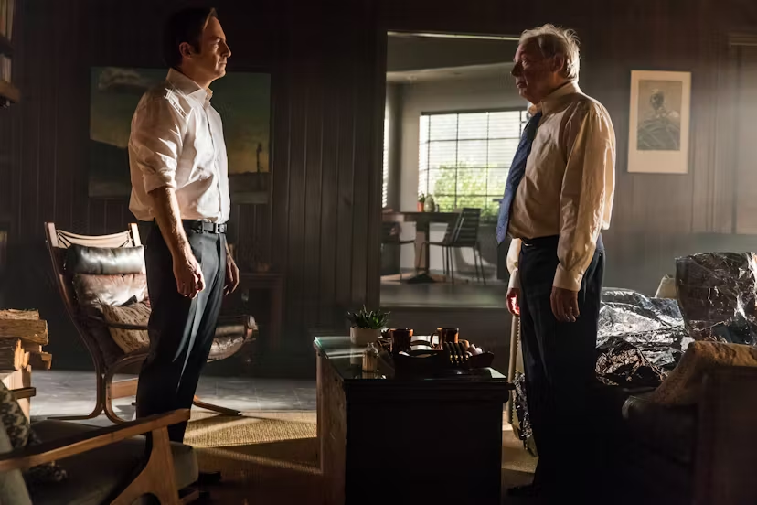 Saul Goodman and Chuck McGill facing one another. Gilligan, Vince and Gould, Peter. Better Call Saul. AMC, 2015.