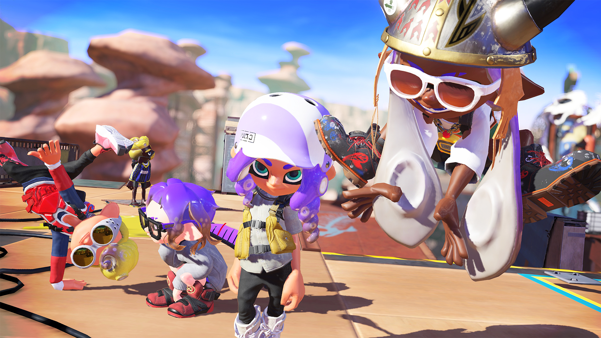 Promotional art for Splatoon 3, showcasing avatar customizability. "Splatoon 3." Nintendo. 2022.