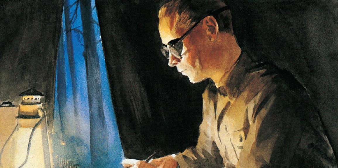 Phil Sheldon in a tent, writing a letter. Busiek, Kurt, and Ross, Alex. Marvels: The Remastered Edition. Marvel Comics. 14 Nov. 2018.