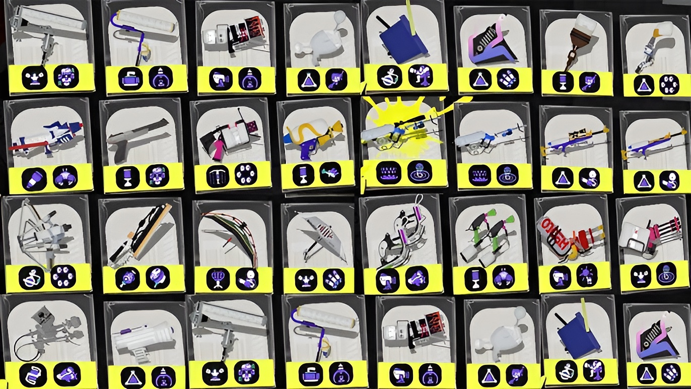 The wide variety of "weapon kits" in the game, which feature a "main weapon", a "sub weapon", and a "special weapon."
"Splatoon 3." Nintendo. 2022.