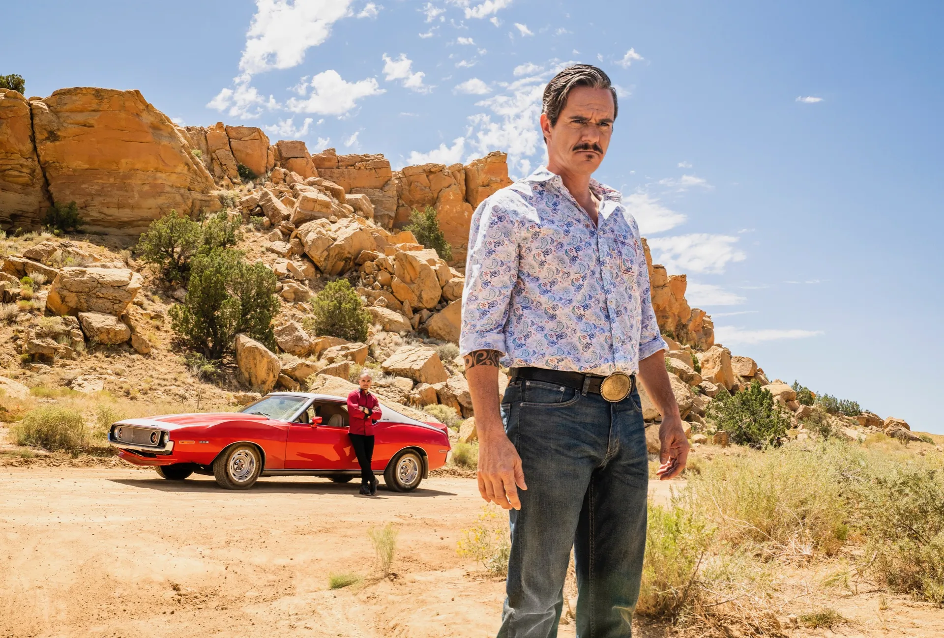 Lalo Salamanca standing in the desert. Gilligan, Vince and Gould, Peter. Better Call Saul. AMC, 2015.
