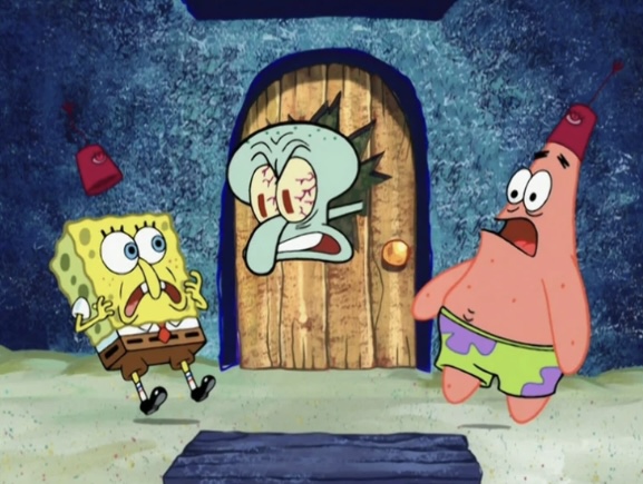 Squidward as angry as always.