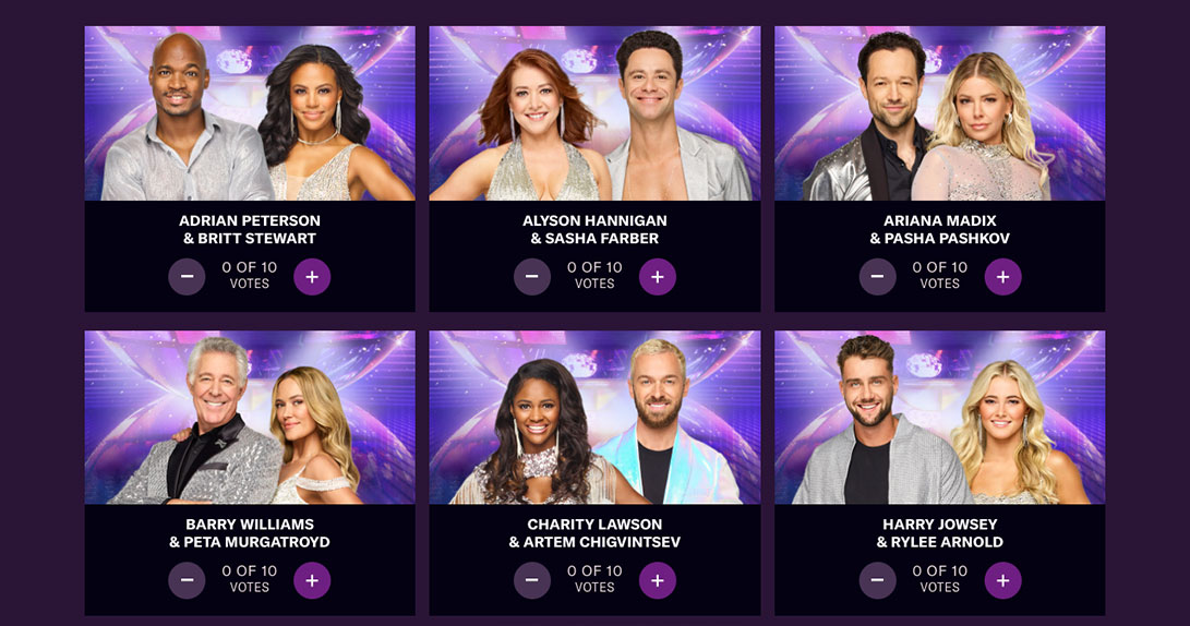 Online voting polls from season 31 - fans allowed ten votes per person, per voting method. 