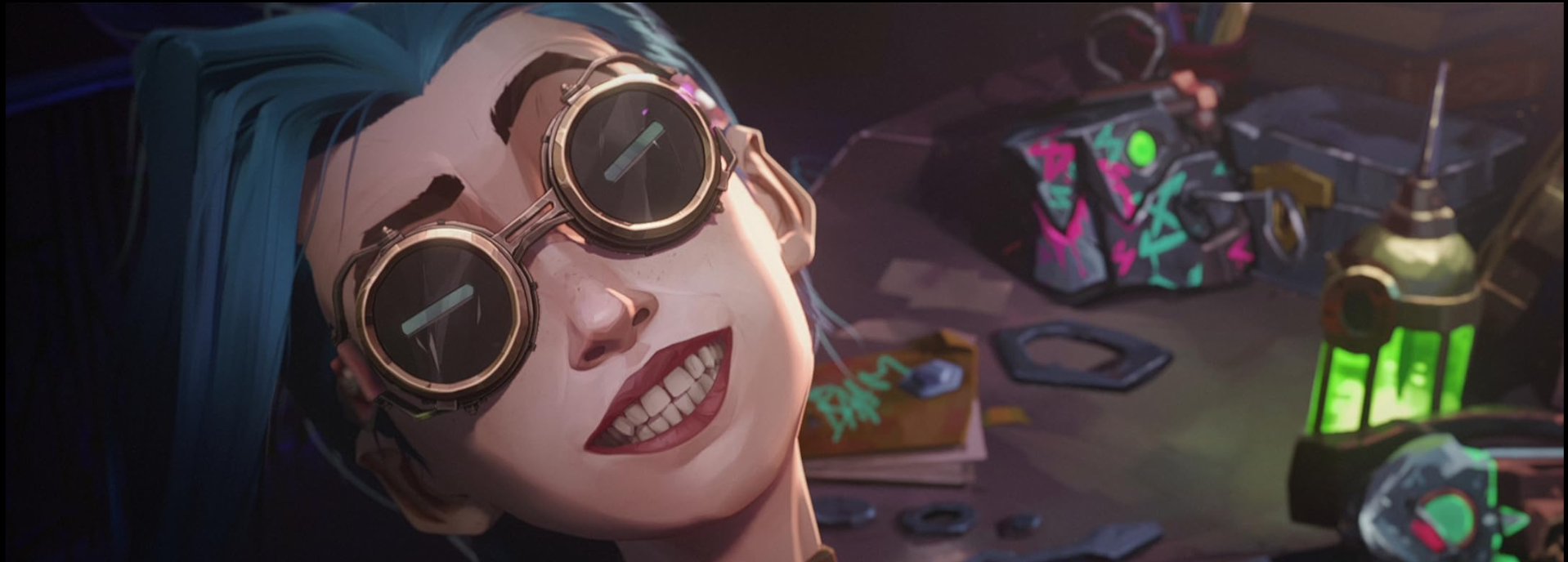 Jinx working on her gadgetry