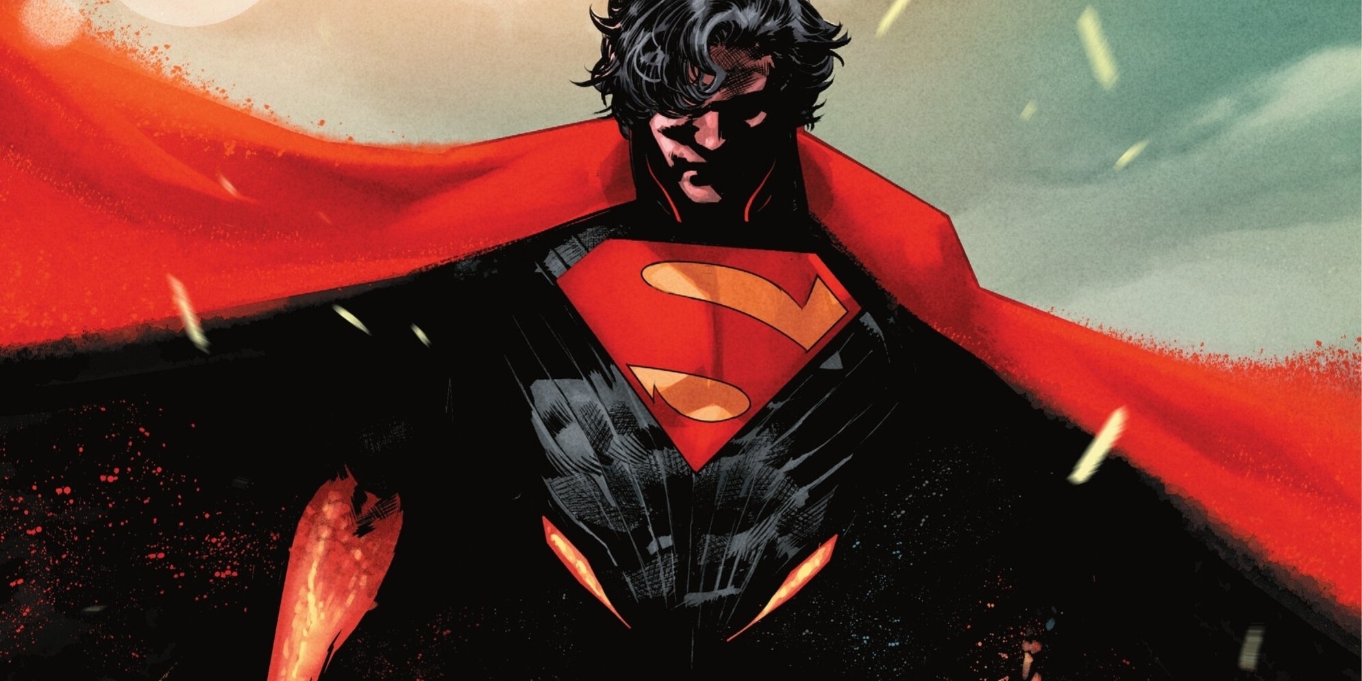 Superman walking with a forlorn expression. 
Aaron, Jason, and Sandoval, Rafa. “Absolute Superman #1.” Last Dust of Krypton: Part One – Down In The Dirt. DC Comics. 6 Nov. 2024.