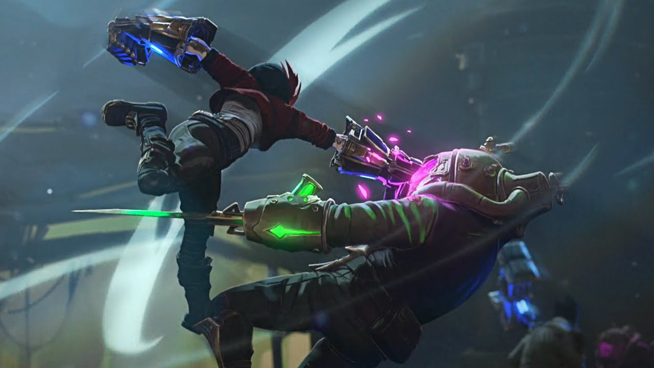 A fight scene from 'Arcane: League of Legends.' Linke, Christian and Yee, Alex. 'Arcane: League of Legends.' Riot Games and Fortiche. 2021-2024.