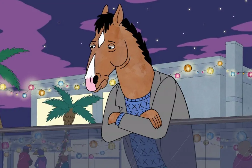 BoJack staring sadly at the ground at his house party. Bob-Waksberg, R.,Creator. 'BoJack Horseman.' Netflix, 2014-2020.