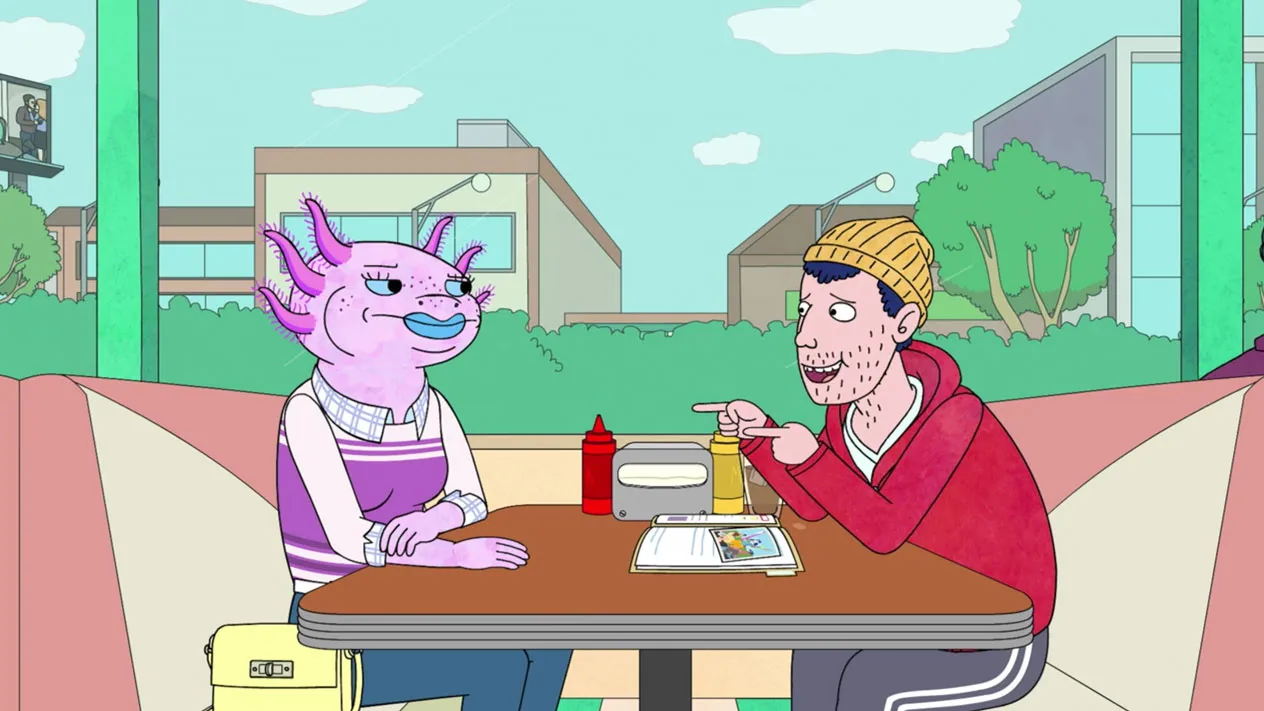 Todd talking to Yolanda, who he eventually starts dating. Bob-Waksberg, R.,Creator. 'BoJack Horseman.' Netflix, 2014-2020.