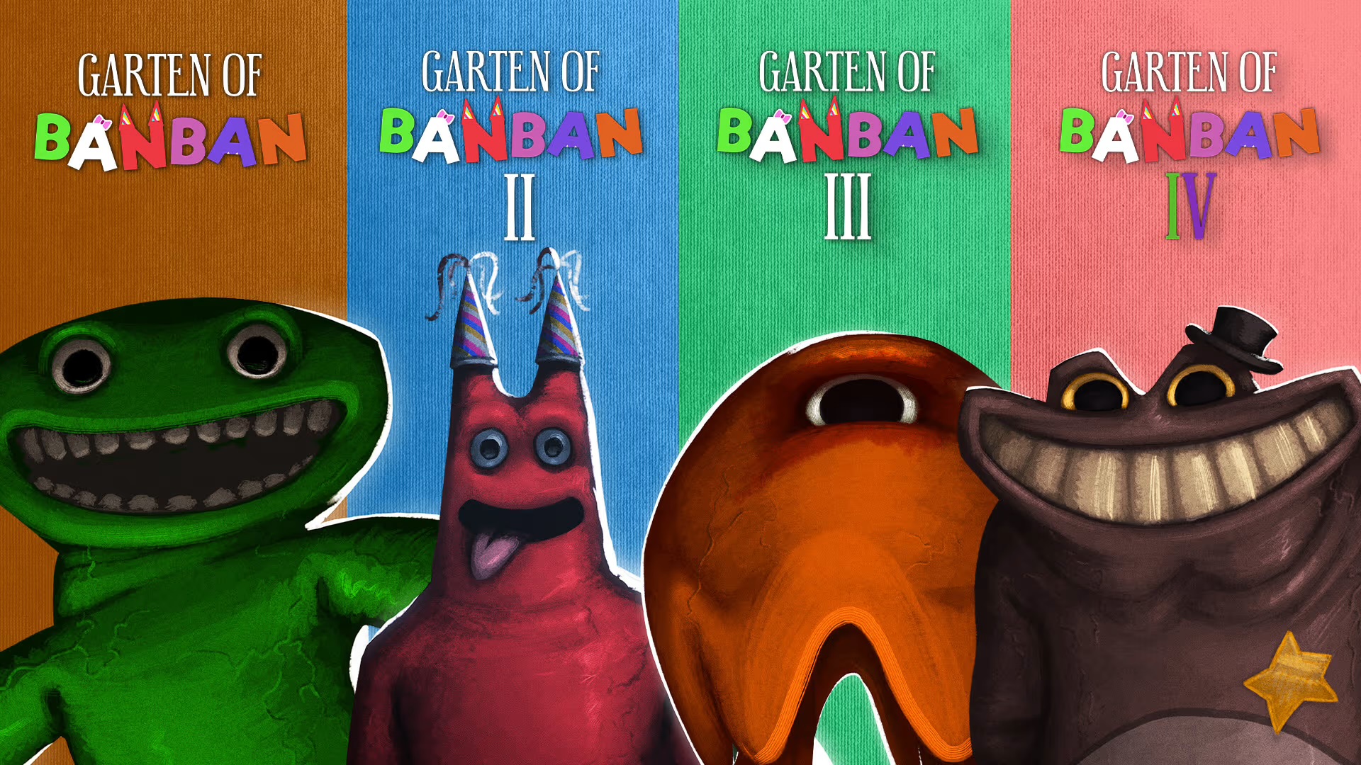 Promotional image of a bundle pack for “Gartan of Banban” Chapters 01-04 showcasing several of the mascots. 