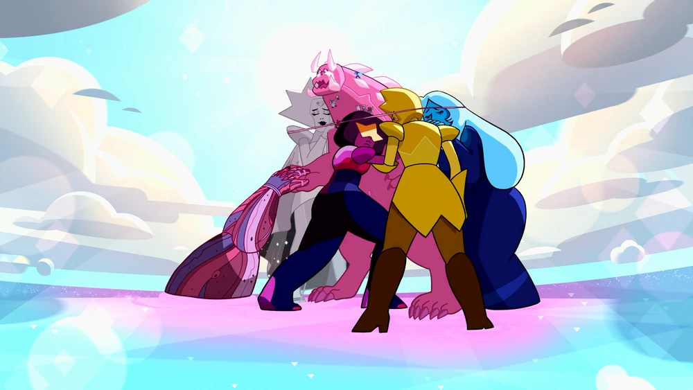 Every single main chracter in the show comes in to embrace Steven, reverting him back to normal. Park, Haesung. 2020. “I Am My Monster.” Episode 19, Season 1 of Steven Universe Future. Cartoon Network.