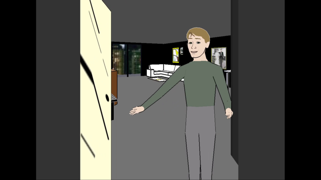 Trip opens the door to the player with a happy smile and a startling brightness.