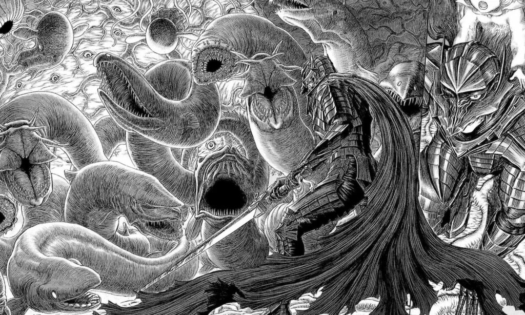 A panel from a Berserk chapter.
