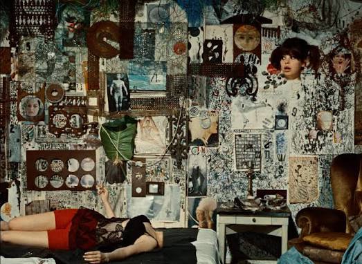 The head of Marie I is detatched from the body, which lies still on the bed. Her head moves independently around their bedroom.
Chytilová, Vera. Daisies. Filmove Studio Barrandov. 1966.