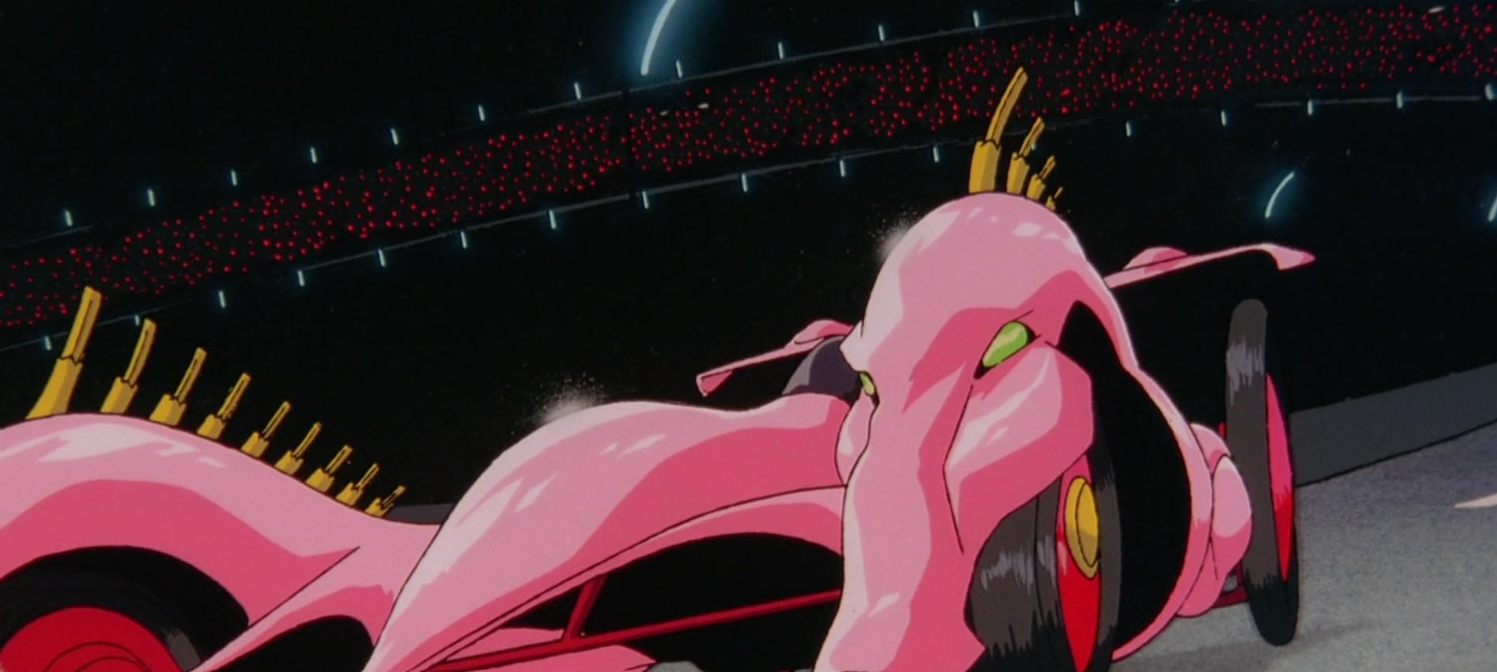The Utena Car - an epic pink racecar.
Kunihiko Ikuhara, Revolutionary Girl Utena: The Movie. TV Tokyo, 1999.