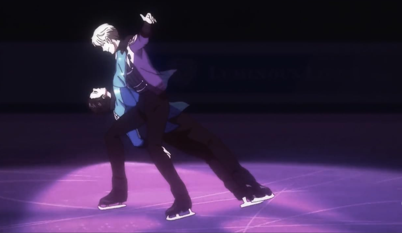 Yuri and Victor skating together in an exhibition. "Yuri!!! on Ice" 2016