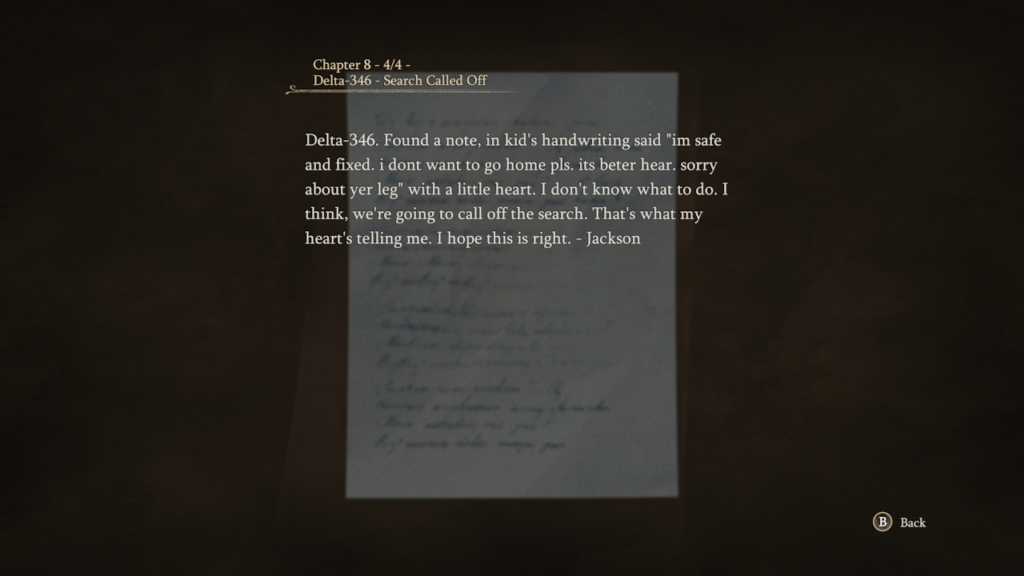 Note. Chapter 8: Their Eyes Were Watching. Captured from personal gameplay.