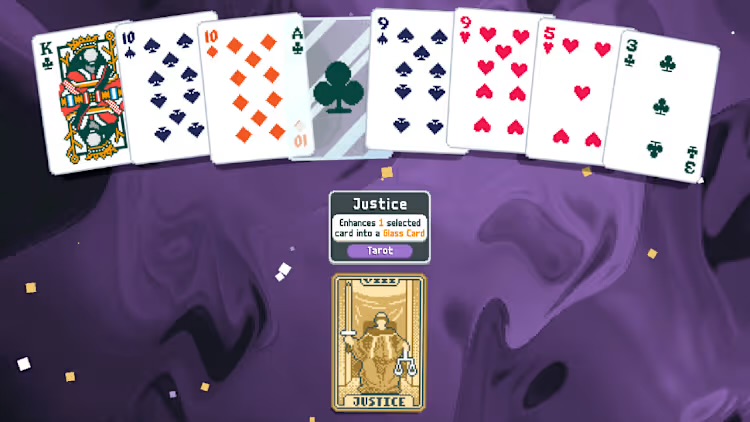 A screenshot showing a “Balatro” card deck. 