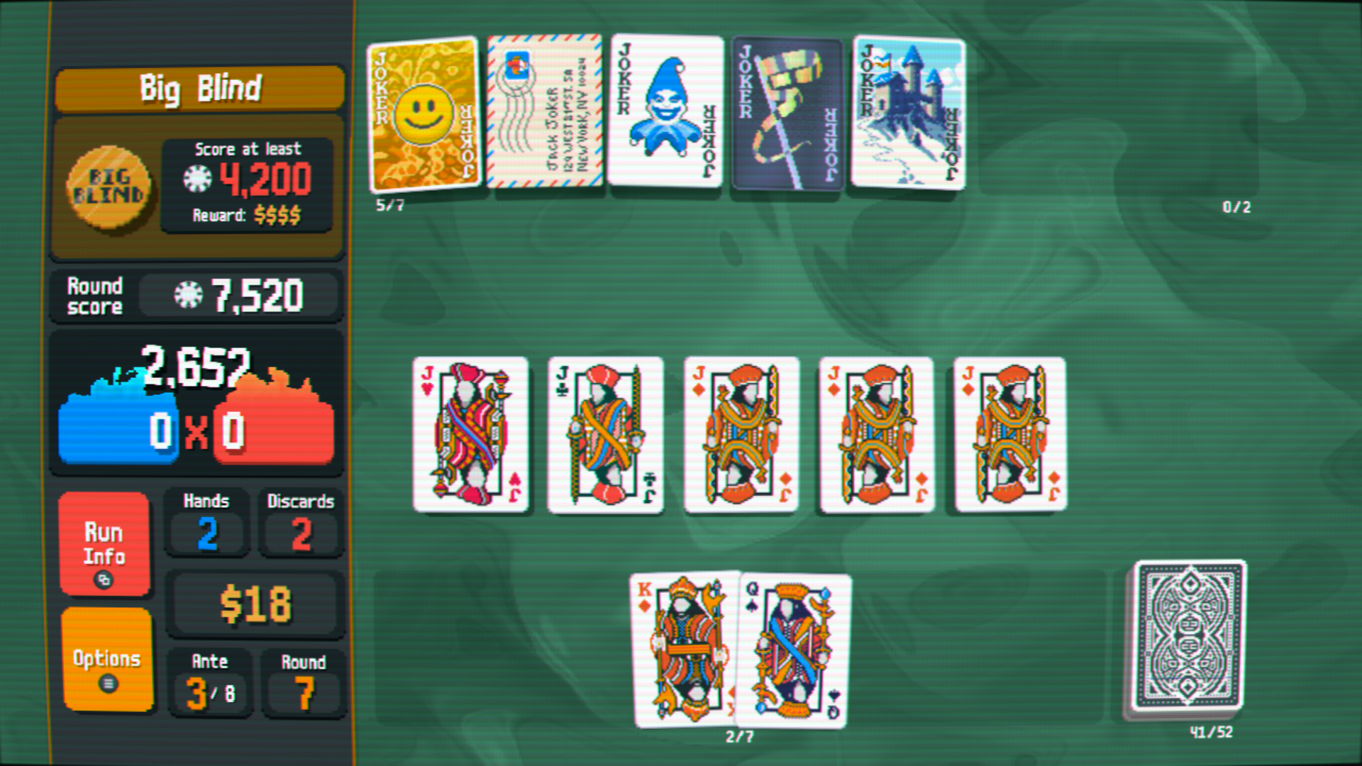Screenshot of “Balatro” game deck. 