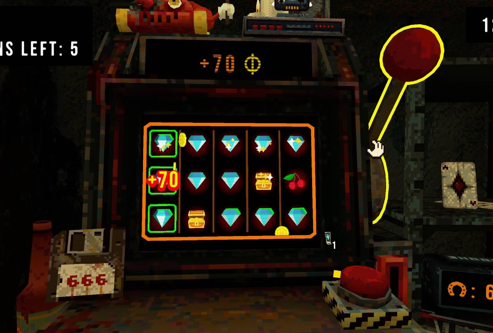 A screenshot of the slot machine in “CloverPit”. 