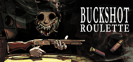 Promotional image of “Buckshot Roulette” showing the “Dealer” holding his gun with a cigarette in his mouth. 