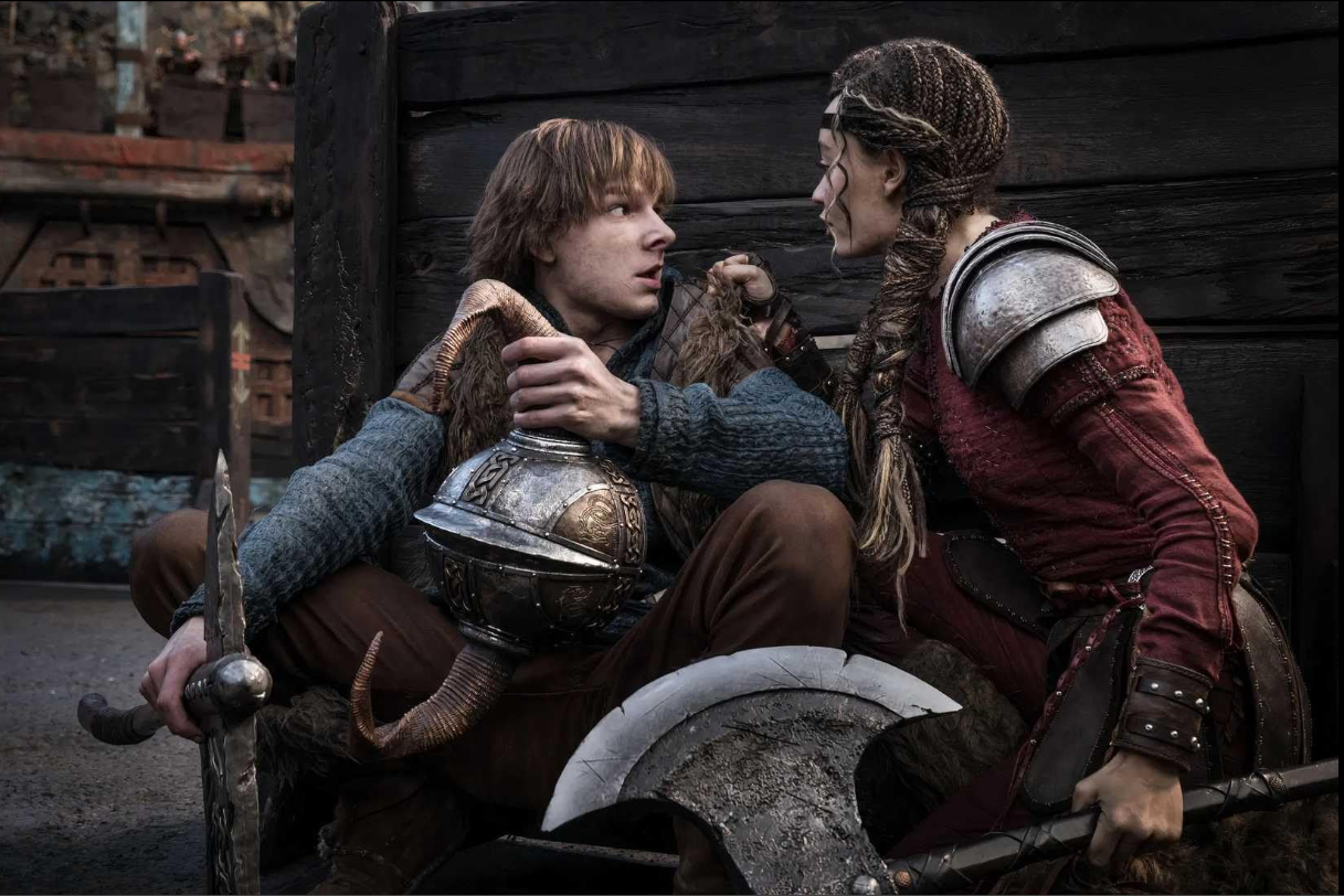 Mason Thames and Nico Parker as Hiccup and Astrid