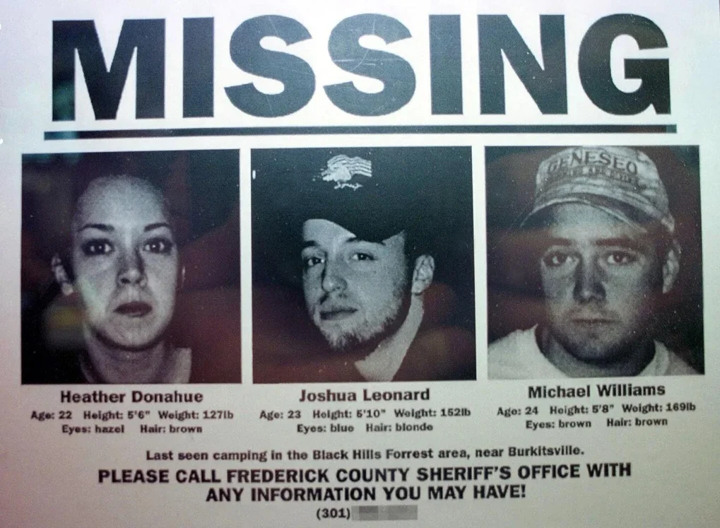 A fake missing poster, depicting the faces of Heather, Mike, and Josh, used to market The Blair Witch Project,