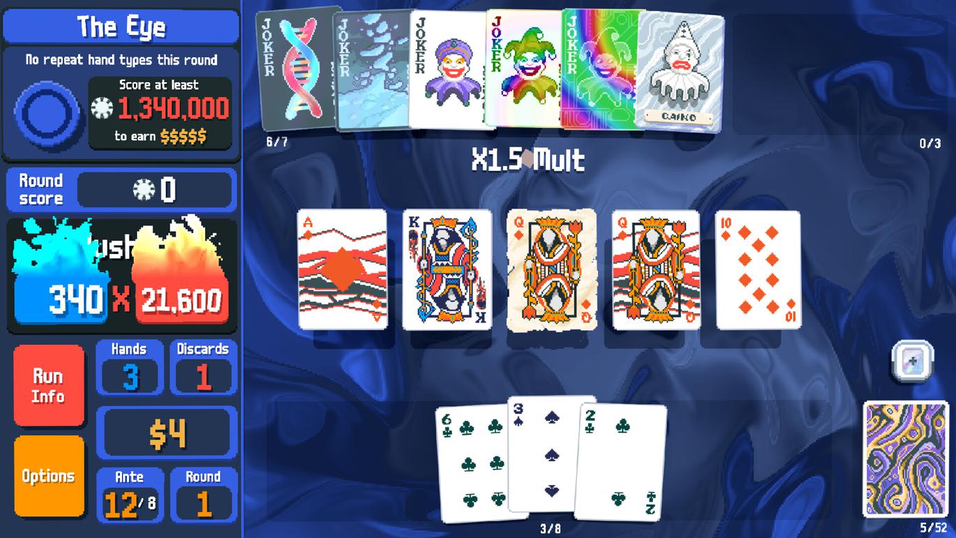 Screenshot of “Balatro” game deck. 