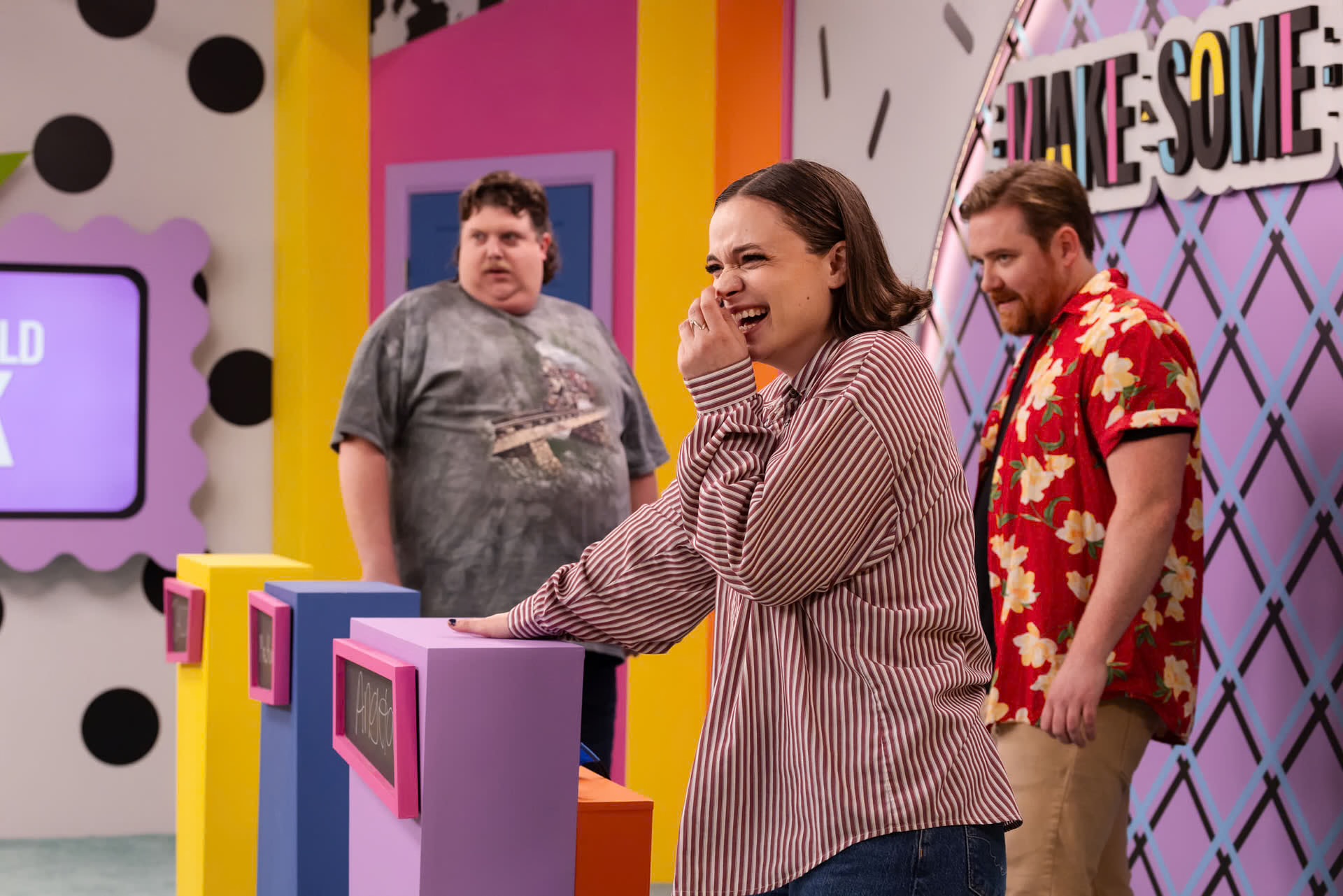 Dropout “Make Some Noise” cast laughing. 