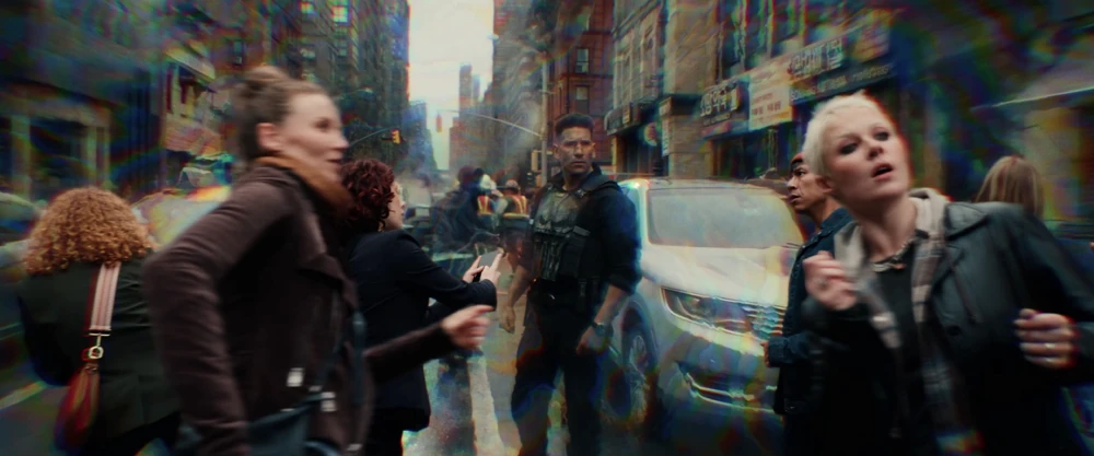Jean Grey freezing half of New York in view of the Punisher. Cretton, Destin Daniel. Spider-man: Brand New Day. Columbia Pictures; Marvel Studios; Pascal Pictures, 2026.