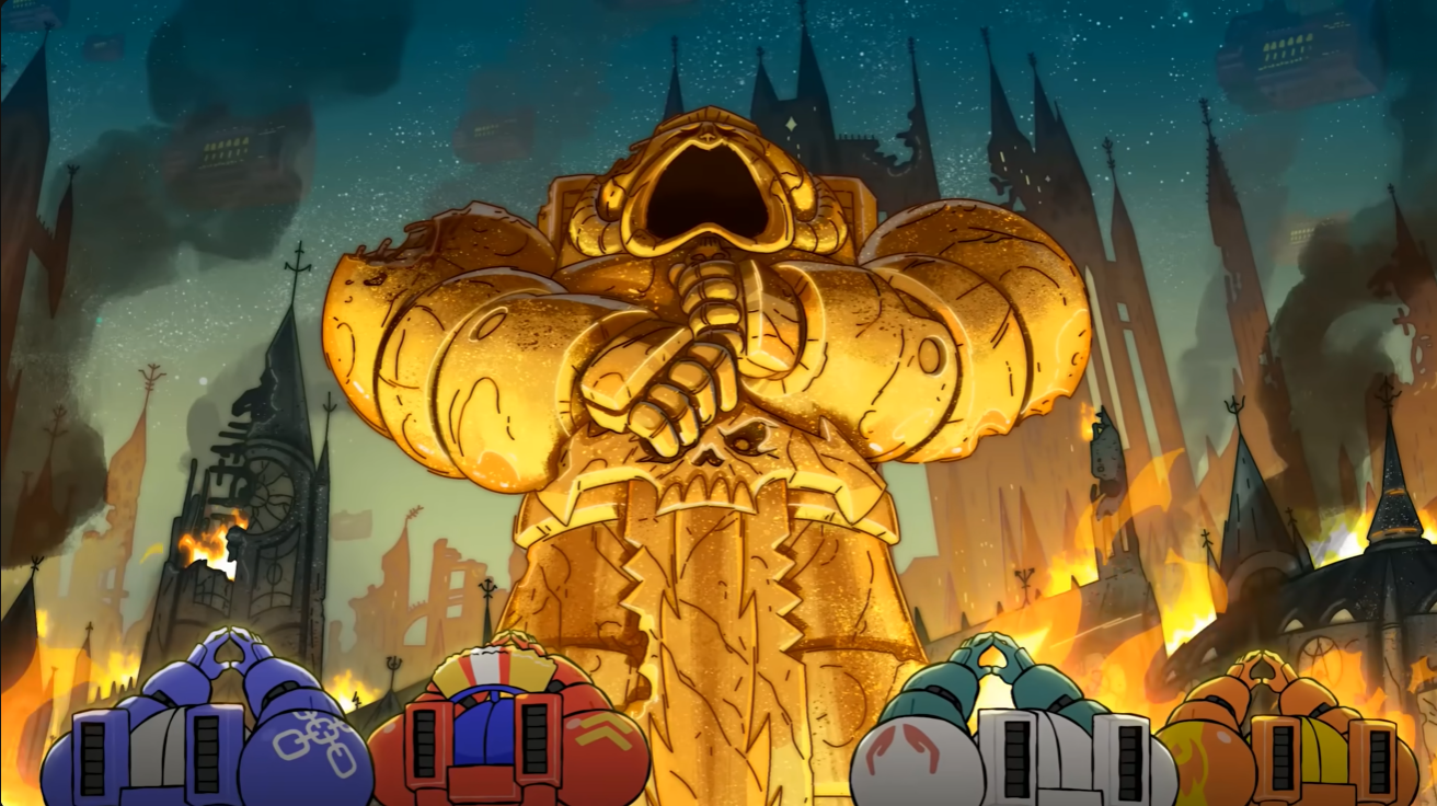 Hatemonger, Captain, Chestnut and Bryce (from left) pay their respects to their deity, Space King.