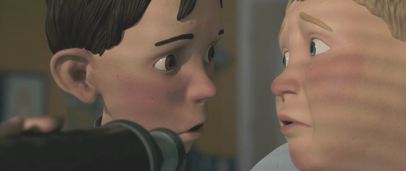 Dj sharing a shocked look with Chowder. Kenan, Gil. Monster House. Columbia Pictures, 2006.