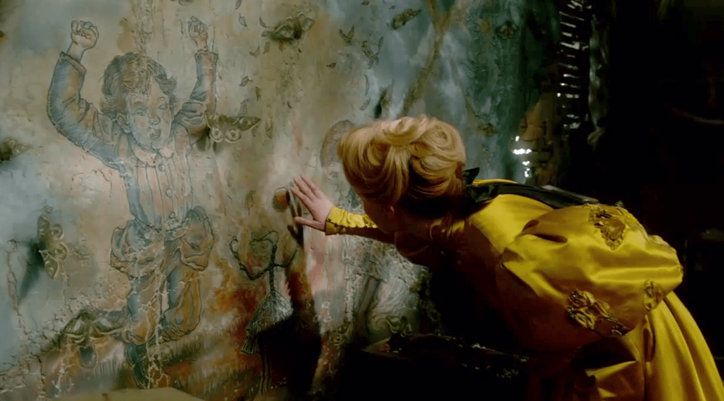 Edith sees the drawings on the walls of Allerdale Hall.
