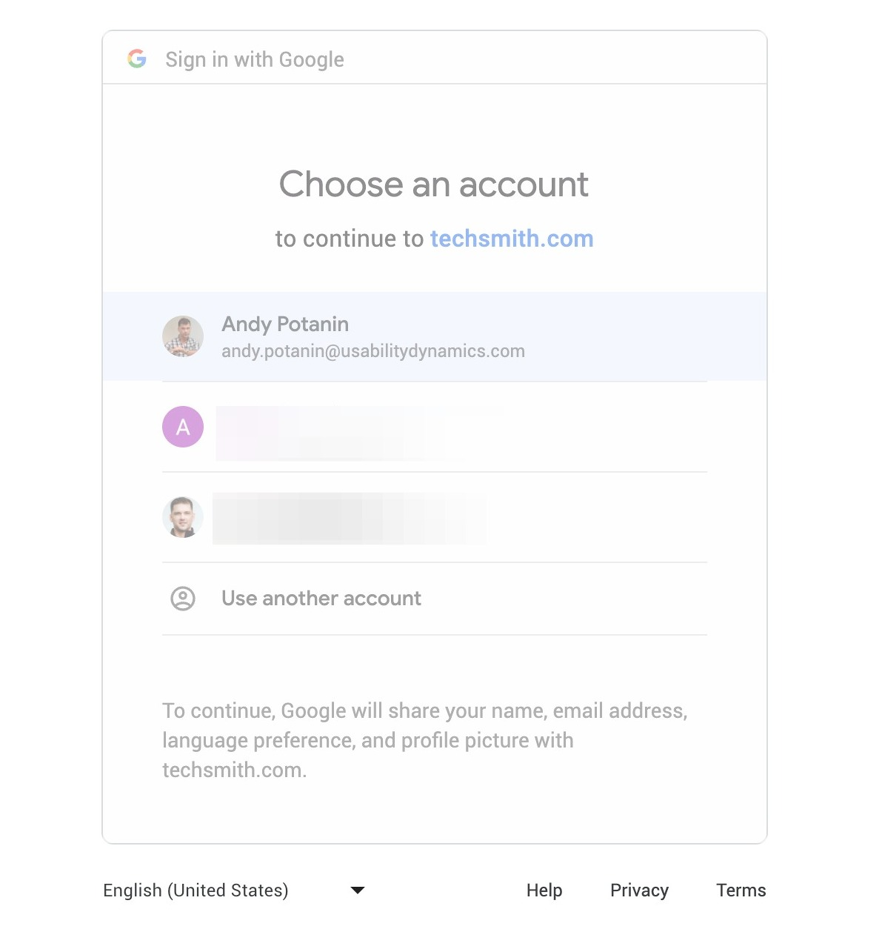 Selecting UDX email for Google OAuth login