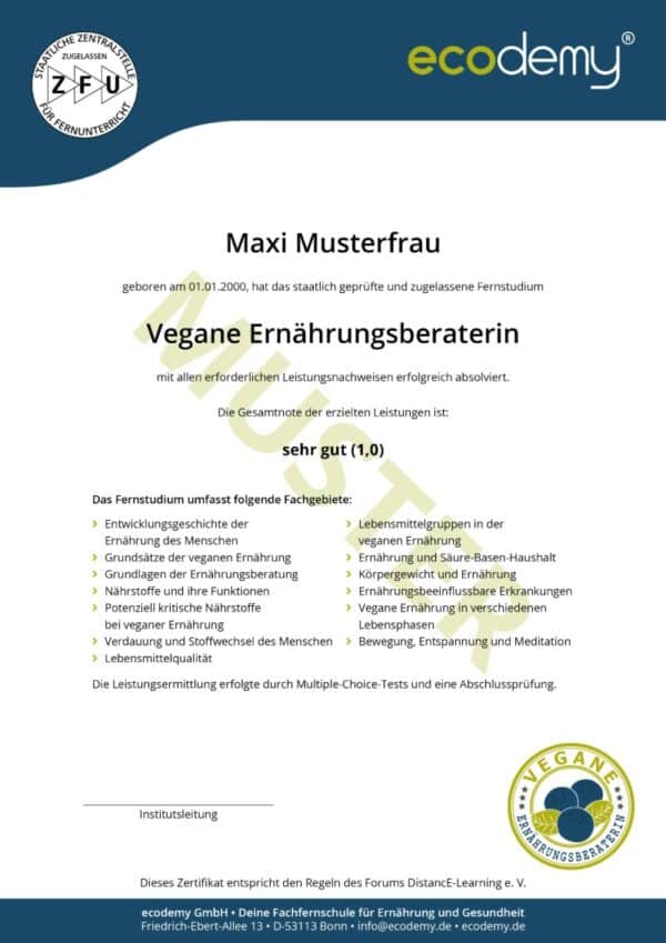 ecodemy Ausbildung veganer Ernährungsberater Zertifikat