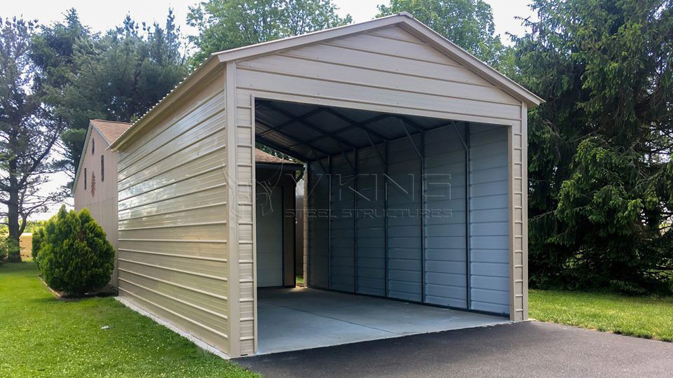 16x26x11 Partially Enclosed Metal Garage