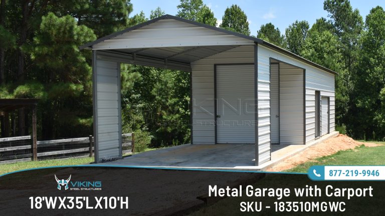 18’x35’x10′ Metal Garage with Carport