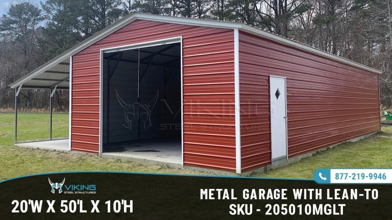 20x50x10 Metal Garage with Lean-to