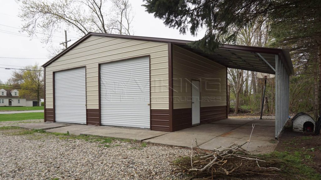 24X25X10 Metal Garage with Lean-to