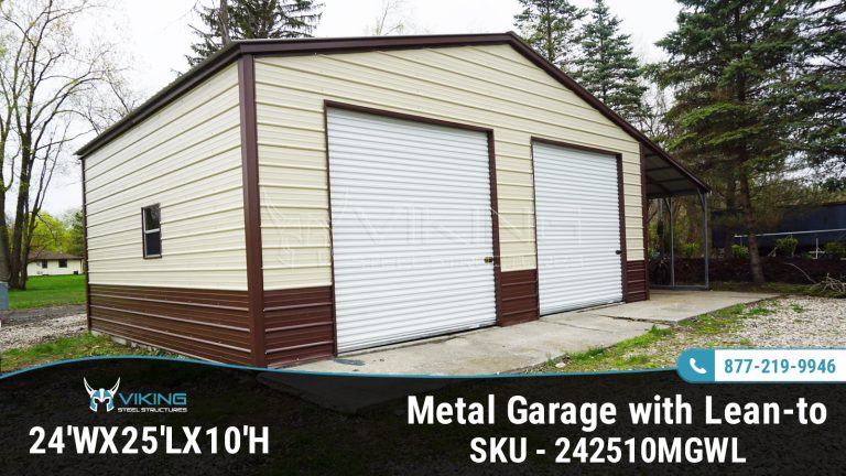 24x25x10 Metal Garage with Lean-to