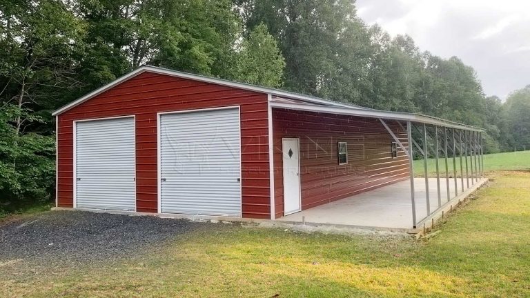 24x50x9 Vertical Roof Metal Garage with Lean-To