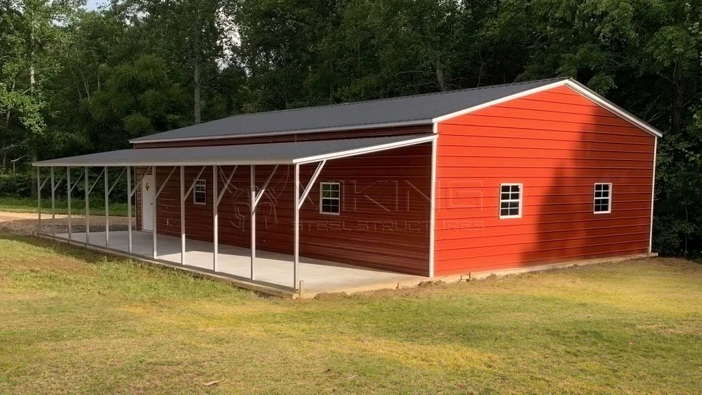 24x50x9 Fully Enclosed Metal Garage with Lean To