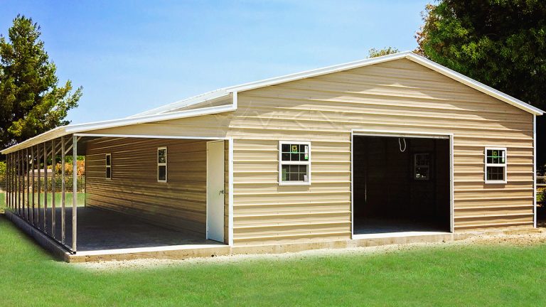 30x51x12 Enclosed Metal Garage with Lean-to
